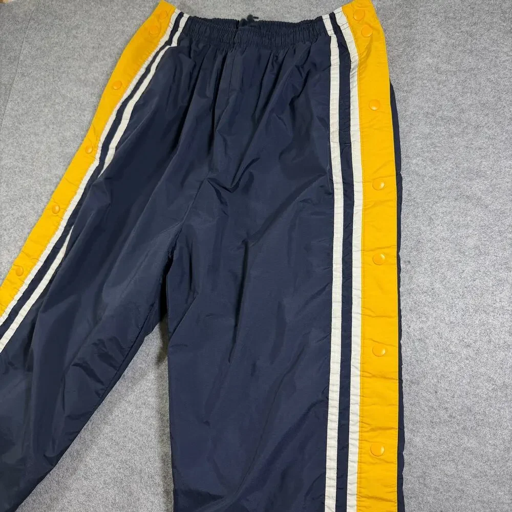 Vintage Holloway Track Pants Mens M Navy Yellow Stripe Snap Side Tearaway Wind